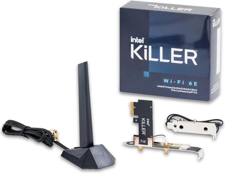 Actual product image Intel Killer Wi-Fi 6E AX1675, Interno, Wireless, PCI Express, WLAN, Wi-Fi 6E (802.11ax), 2400 Mbit/s (Mini PCI Express)