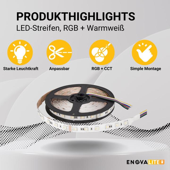 Produktbild Enovalite LED-Streifen (Warmweiss, Mehrfarbig, Kaltweiss, 500 cm, Indoor)