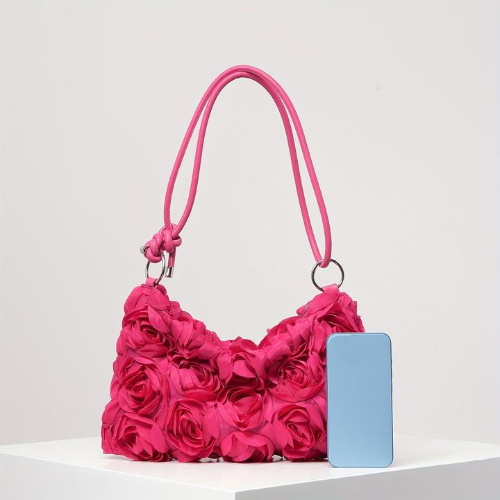 Only-Bags.Store Elegante Rose Floral Umhängetasche - verstellbarer Riemen, Reissverschluss, Polyester, perfekt für