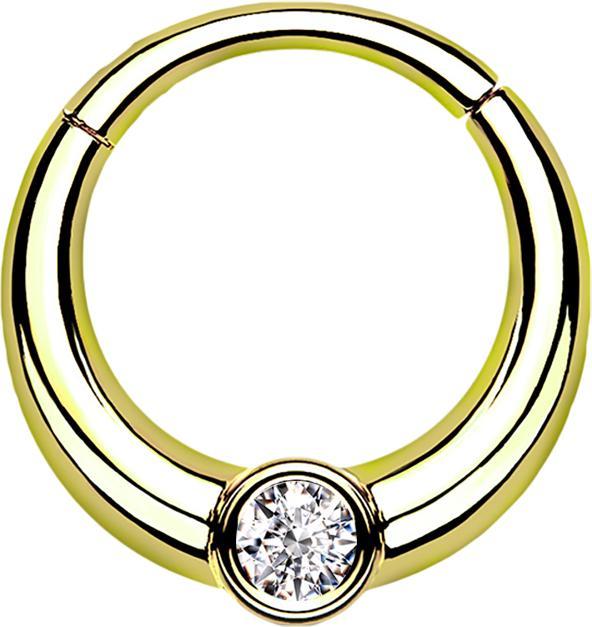 Star Piercing Micro Segmentring klappbar vergoldet unten dicker mit Kristall (ohne Messing, Chirurgenstahl 316L)
