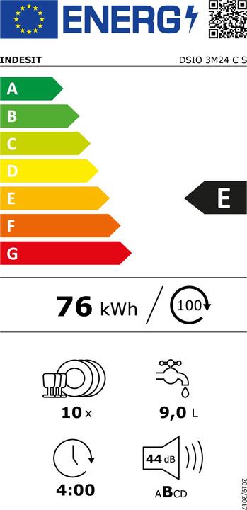 Energy Label Indesit Zmywarka do zabudowy DSIO3M24CS