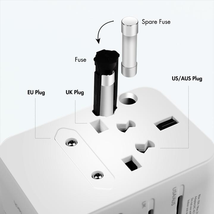 Produktbild LogiLink Universal-Reisenetzteil, 70 W (PD), 4x-Anschlüsse+Kabel, feuerfest, weiss