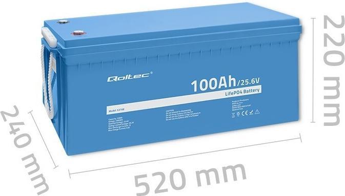 Immagine prodotto Qoltec Accumulatore LiFePO4 Litowo-Żelazowo-Fosforanowy | 25.6V | 100Ah | 2560Wh | BMS (12 V, 200 Ah)