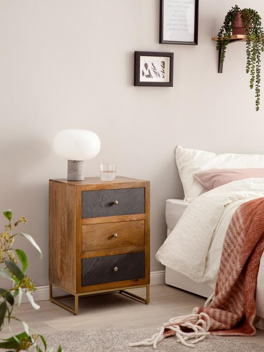 Actual product image FineBuy Bedside cabinet FB55614 solid wood brown (40 x 60 x 30 cm)