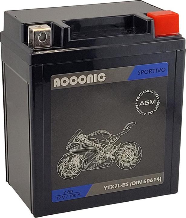 Acconic Sportivo AGM YTX7L-BS Motorradbatterie 7Ah 12V (DIN 50614) (12 V, 7 Ah)