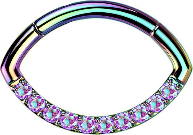 Produktbild Star Piercing Micro Segmentring klappbar farbig Oval front Kristalle multicolor (ohne Messing, Titan G23)