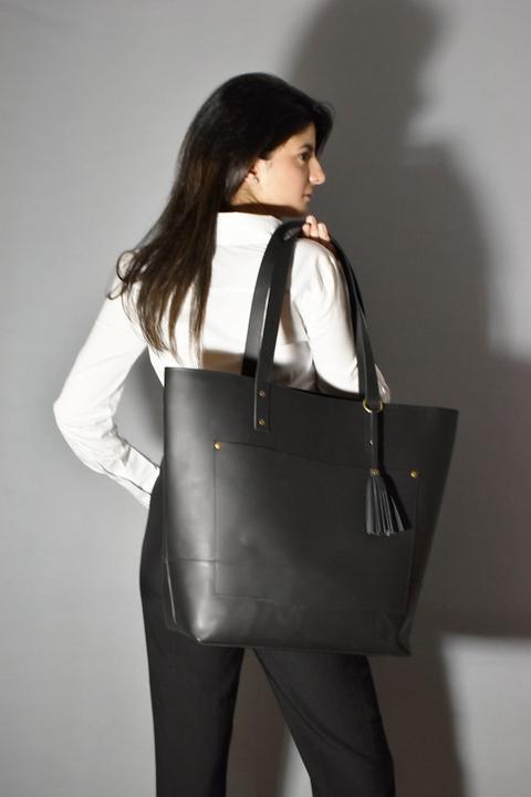 Produktbild Only-Bags.Store Tragetasche aus Leder, schwarze Ledertasche mit Reissverschluss, Arbeitstasche, Ledergeldbörse