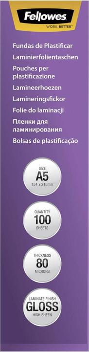 Immagine prodotto Fellowes Potenziare 80 (A5, 100 Pezzo/i, 80 µm)