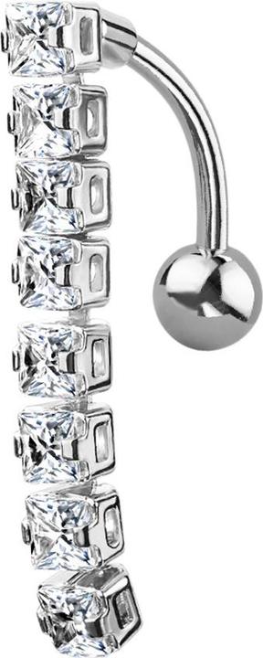 Produktbild Star Piercing Banane silber mit Anhänger Balken mit quadratischen Kristallen (Chirurgenstahl 316L, Messing)