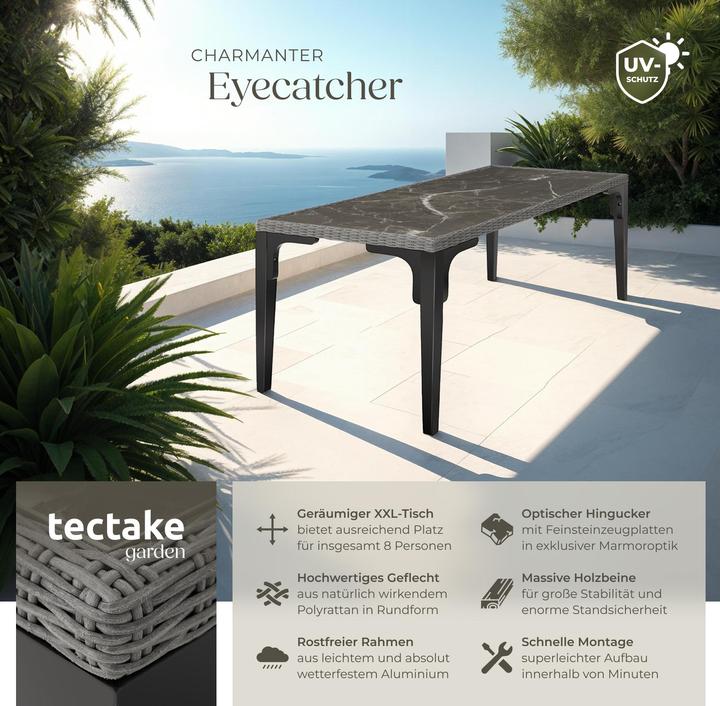 Actual product image tectake Rattan Table Foggia 196x87x76cm (196 cm)