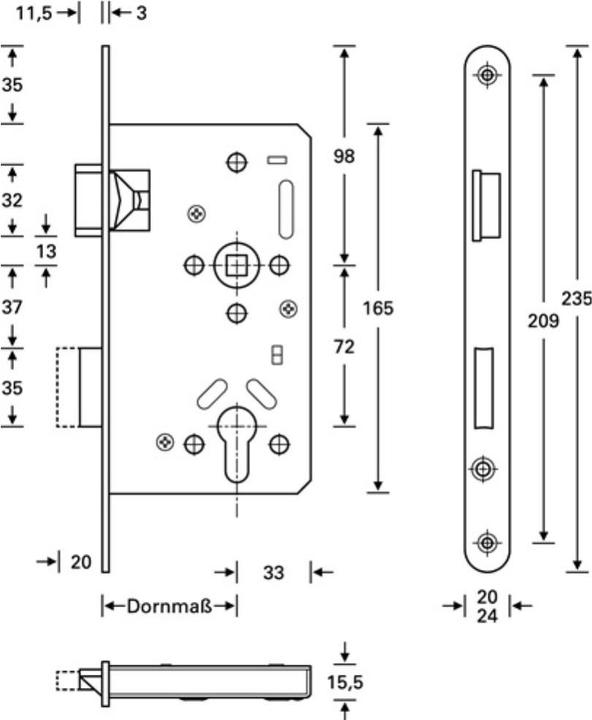 Actual product image SSF Panic mortice lock Series 20 APE Panic function E rounded 20/65/72/9 mm DIN right Stainless steel (Mortise lock)