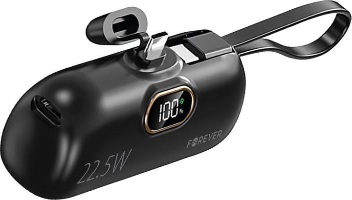 Actual product image Forever mini power bank MTB-100 22.5W 5000 mAh USB C black (5000 mAh, 22.50 W, 22.50 Wh)