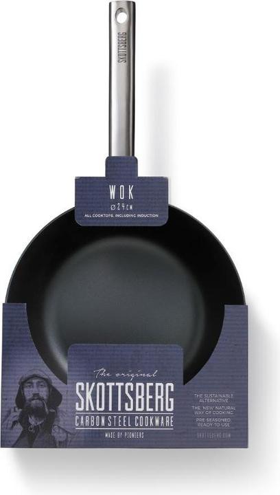 Produktbild Skottsberg Wok Carbonstahl, 24 cm Durchmesser, Edelstahlgriff (24 cm, Wok Pfanne, Carbonstahl)