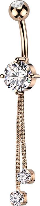 Immagine prodotto Star Piercing Banana in oro rosa con due sfere di cristallo pendente in argento due catene con cristallo (Acciaio chirurgico 316L, Ottone)