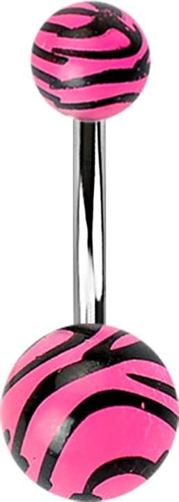 Image du produit Star Piercing Banane avec deux boules au motif tigré rose (Acier chirurgical 316L, Acrylique, sans laiton)