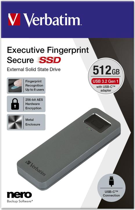 Produktbild Verbatim Fingerprint Secure SSD USB 3.2 Gen 1 USB-C 512GB (512 GB)