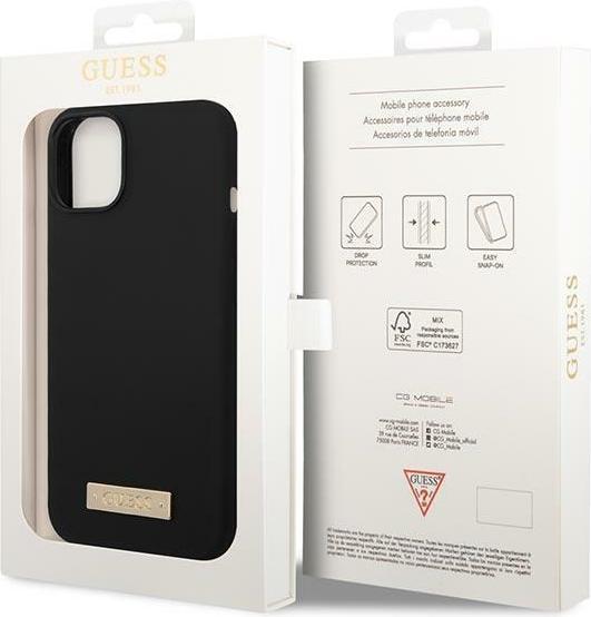 Produktbild Guess GUHMP14SSBPLK iPhone 14 6,1" czarny/black hard case Silicone Logo Plate MagSafe (Apple iPhone 14)