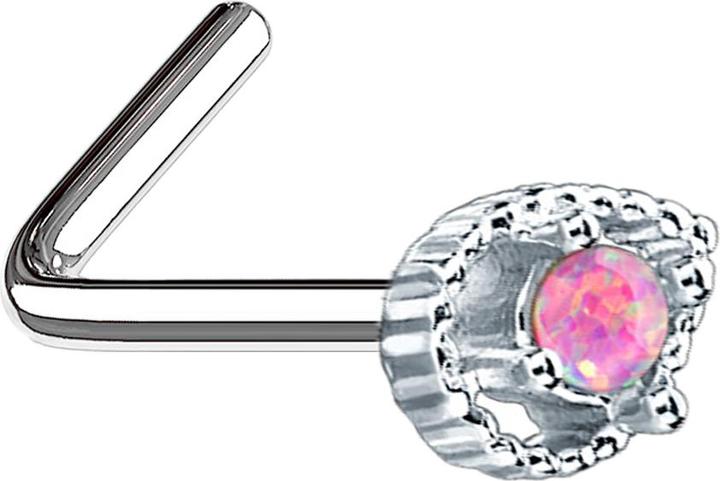 Produktbild Star Piercing Nasenstecker gewinkelt silber Tropfen mit Opal pink (Chirurgenstahl 316L, Messing)