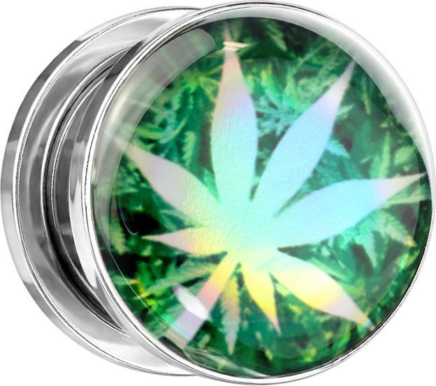 Produktbild Star Piercing Flesh Plug silber Hanfblatt (ohne Messing, Chirurgenstahl 316L)