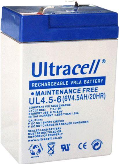 Produktbild Ultracell Akku, Bleisäure, 6V, 4.5Ah, Flachsteckzunge, 4.8 x 6.3 mm (6 V, 4.50 Ah)