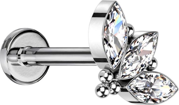 Immagine prodotto Star Piercing Micro labret filo interno argento cinque sfere tre cristalli ovali (Titanio G23, senza ottone)