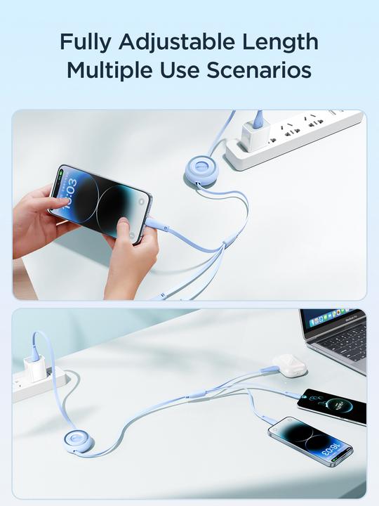 Actual product image Joyroom S-A40 Colorful Series 3in1 retractable cable USB-A to USB-C / Lightning / microUSB 1m - blue (1 m)