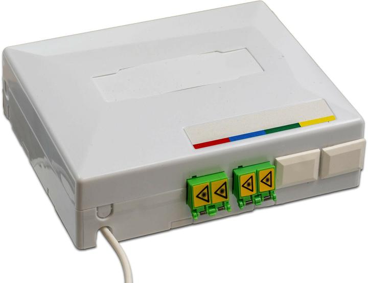 Actual product image Wirewin Lightwin FTTH OTO Box, 4-fibre, 4x LC/APC couplers, breakout cable 30 - 100 m, G.657A2 (Splice box)