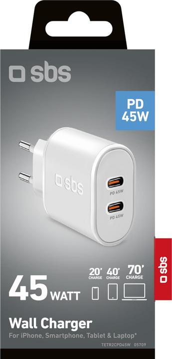Immagine prodotto SBS Caricabatterie con due porte USB-C, 45 Watt Power Delivery (45 W)