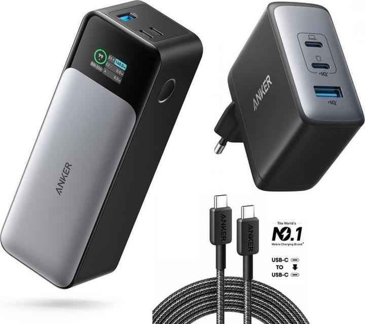 Anker 737 - Power Bank (PowerCore 24K) + 736 Nano II Charger (100W) + 322 USB -C Cable 1 (24 mAh, 100 W, 100 Wh)