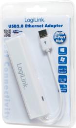 Image du produit LogiLink USB 2.0 zu RJ-45 (USB-A, 3 Ports)