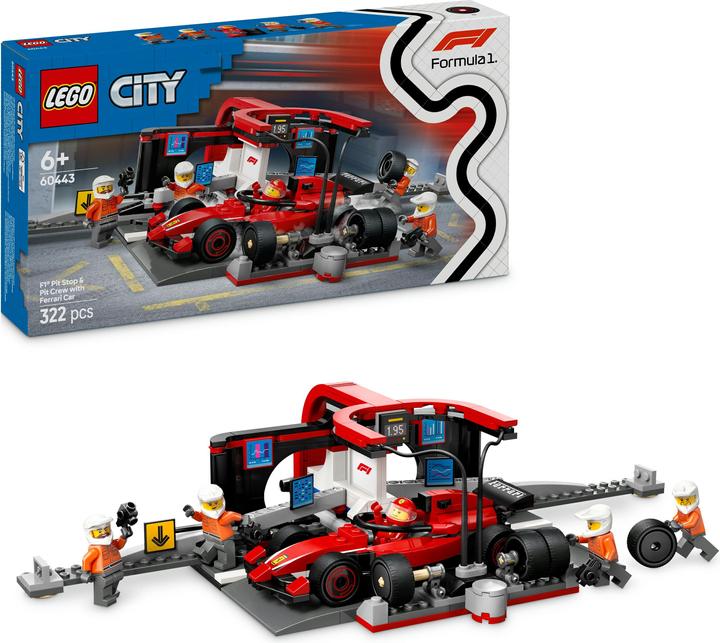 Immagine prodotto LEGO F1 Boxenstopp mit Boxencrew und Ferrari Flitzer (60443, LEGO City)