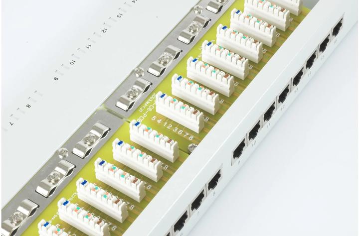 Actual product image equip 19" patch panel: 16 port, 1U, grey