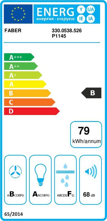 Energie-Label Faber Steelmax Wall-mounted Black, Stainless steel ³/h B (Wandhaube)