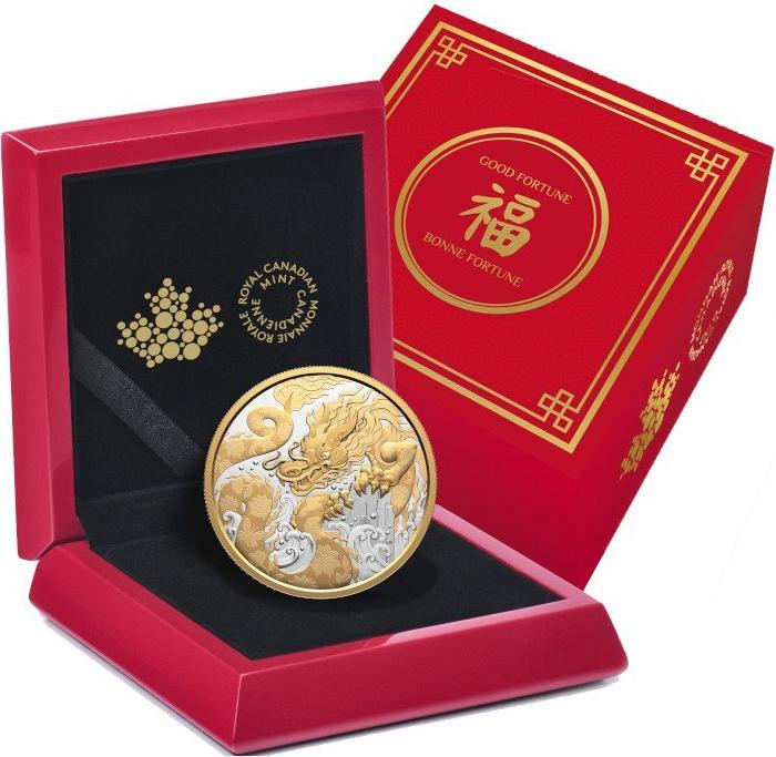 Image du produit Royal Canadian Mint Silber Water Dragon 5 oz PP - Teilvergoldet 2025 (999.90, 2025)