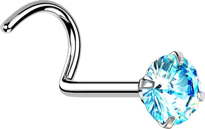 Actual product image Star Piercing Nose stud curved silver round crystal aqua set (Surgical steel 316L)