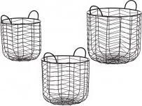Image du produit Giftdecor ensemble 3 paniers ronds en métal couleurs noir (3 x)