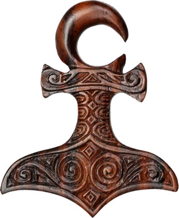 Actual product image Star Piercing Ear weight hook Thor's hammer made of Narra wood (without brass, Organic)