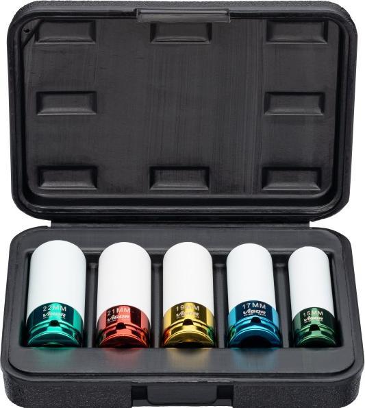 Actual product image Vigor Impact spanner socket set ∙ V2257 ∙ Square12.5 mm (1/2 inch) ∙ Outside Six... (22 mm, 21 mm, 19 mm, 17 mm, 15 mm)