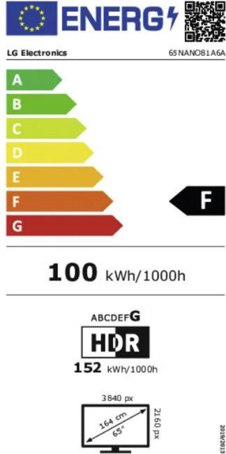 Energie-Label LG 65NANO81A6A sw NanoCell LED-TV UHD,Multituner,Smart,PVR,a7,HDR (65", NANO81, 4K)
