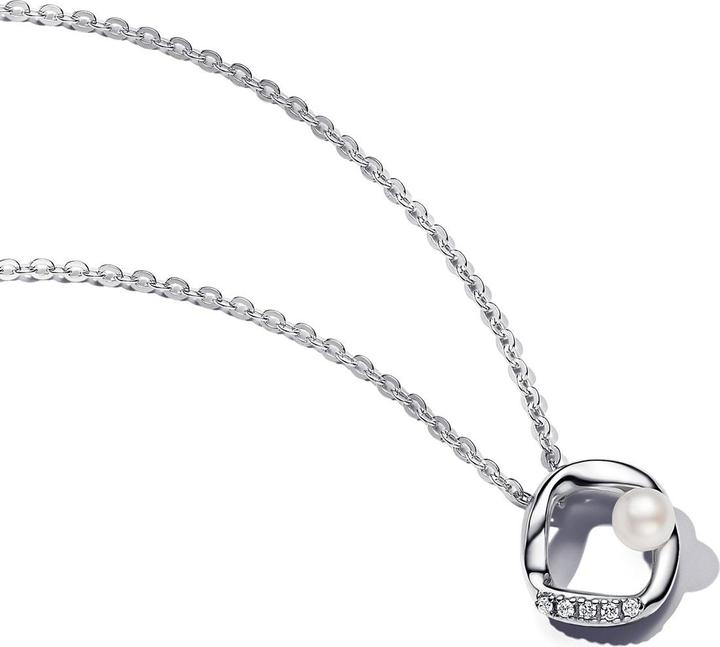 Actual product image Pandora Organic Shaped Pavé Circle & Treated Freshwater Cultured Pearl Necklace (Silver 925, 45 cm)