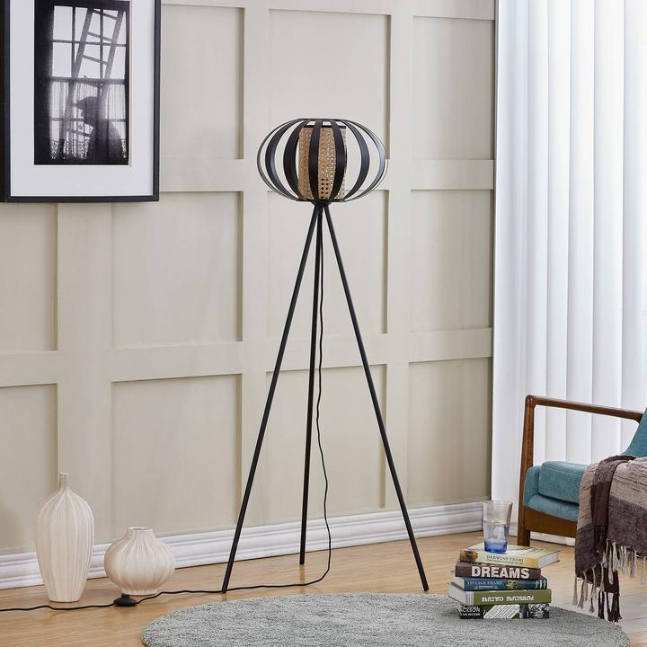 Produktbild Lindby Tamira Stehlampe Rattan 150cm schwarz (E27)