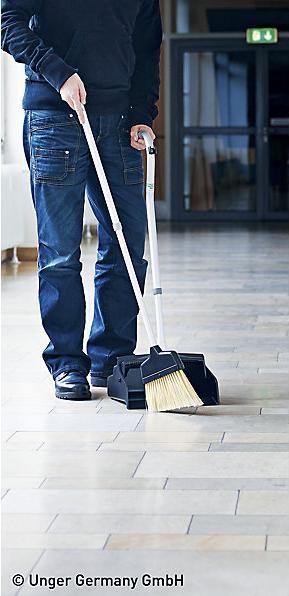 Actual product image Rs-Reinigungssysteme Dustpan with broom, telescopic handle, extendable 920 - 1170 mm, silver / black.