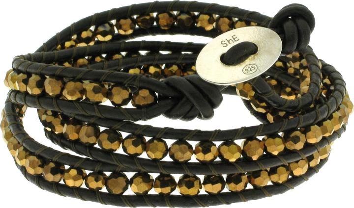 Produktbild Leyda Armband Leder Gold (50 cm, Silber 925, Synthetischer Stein, Leder)