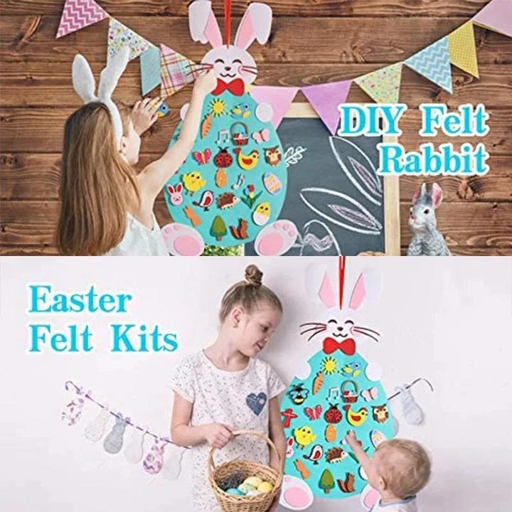 Actual product image Activity Board DIY Felt Easter Rabbit Pendant Set Colourful Eggs Chicks Puzzle Wall Hanging Ornament Easter Party