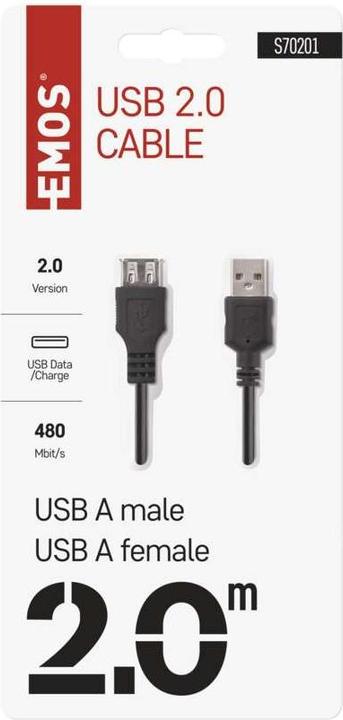 Produktbild Emos USB Kabel 2.0 A Stecker – A Steckdose 2m (2 m, USB 2.0)