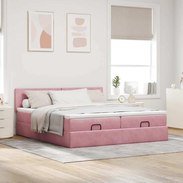 Produktbild VidaXL Ottoman-Bett mit Matratzen Rosa 200x200 cm Samt (200 x 200 cm)