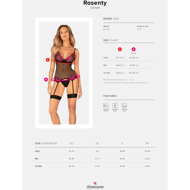 Image du produit Obsessive Corset avec Jarretelles Rosenty - Noir/Violet (XL)