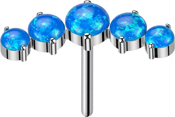 Produktbild Star Piercing Threadless gebogen silber fünf Opale blau (ohne Messing, Titan G23)
