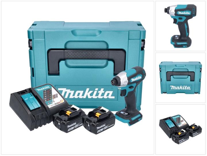 1x Makita DTD 157 cordless impact wrench, 2x Makita BL 1850 B 18 V 5.0 Ah battery, 1x Makita DC 18 RC battery quick charger 7.2 V - 18 V, 1x Makita Makpac case, 1x universal insert