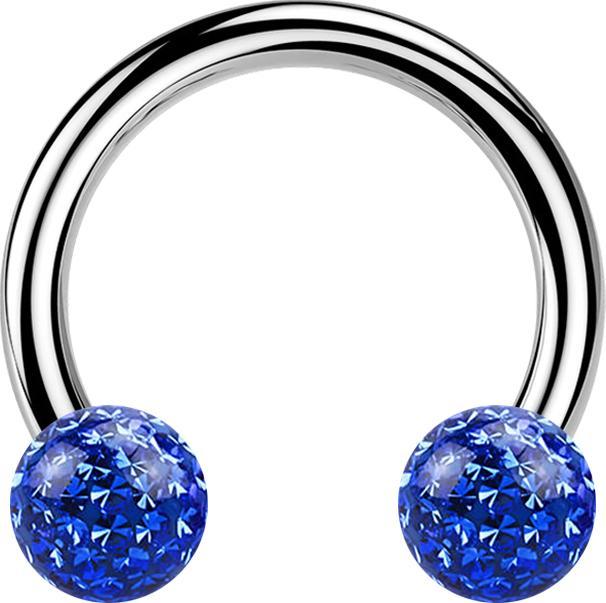 Image du produit Star Piercing Micro Circular Barbell argent avec deux boules de cristal bleu foncé époxy de protection (Titane G23, sans laiton)